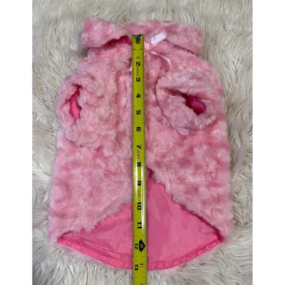 Pink Faux Fur Pet Vest with Satin Bow Small Dog Cat Plush Coat